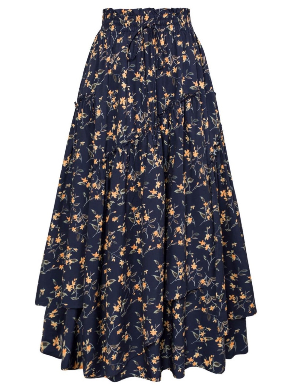Scarlet Darkness Navy Floral Tiered Maxi Skirt